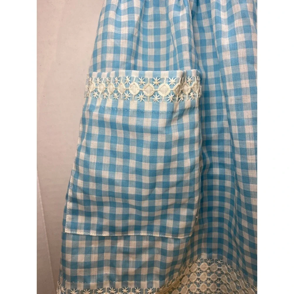 BLUE EMBROIDERY HALF APRON with pocket Vintage‎